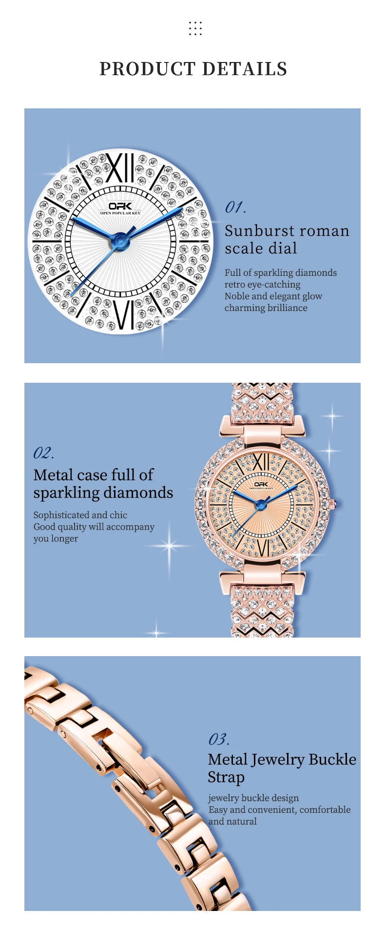 OPK 8618 Noble Women's Watch Luxury Brand Diamond Roman Scale Waterproof dial Elegant temperament Quartz Women's Watch