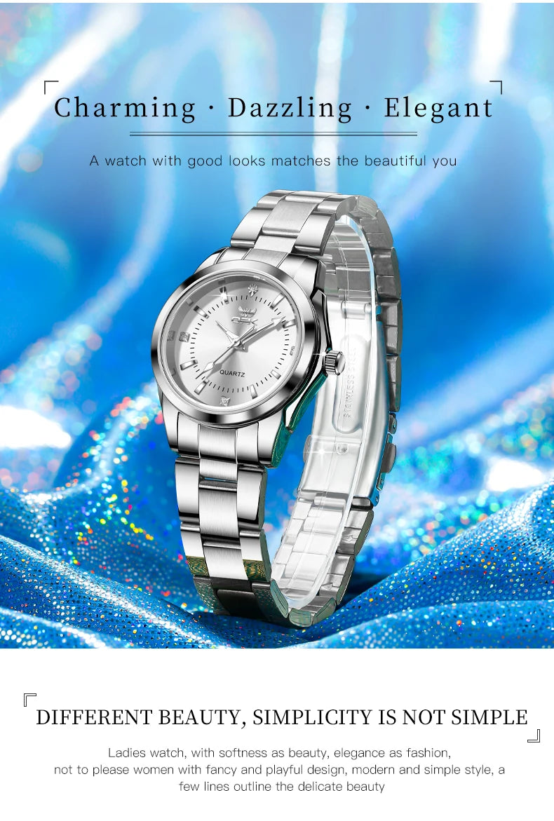OPK 6002 Wristwatch for Women Fashion Trends Stainless steel Strap Waterproof  Full Silvery Watches