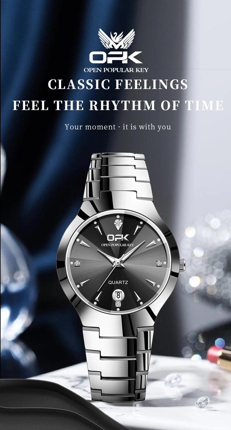 OPK 8105 Diamond Quartz Men's Watch Fashion Waterproof Date Stainless Steel Business Watch Minimalist Casual Brand Men's Watch