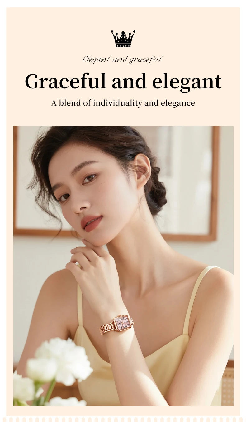 OLEVS 5641 New Ladies Wristwatch Roman Square Dial Waterproof Calendar Stainless Steel Elegant Dress Quartz Watch for Women