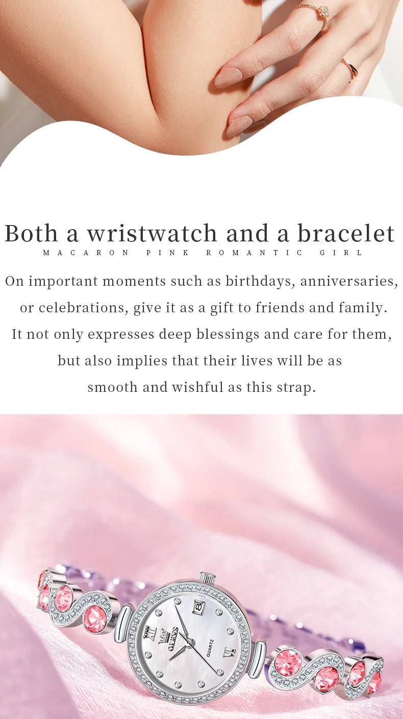 OLEVS 5633 Elegant Women's Bracelet Quartz Watches Diamond Bezel Waterproof Steel Strap Fashion Original Ladies Wristwatch