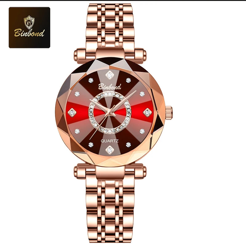 BINBOND Fashion Women's Quartz Watch Elegant For Heart of The Ocean Mirror Face Waterproof Business Lady Watch Relogio Feminino