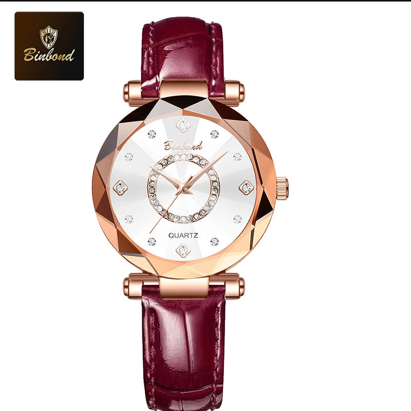 BINBOND Fashion Women's Quartz Watch Elegant For Heart of The Ocean Mirror Face Waterproof Business Lady Watch Relogio Feminino