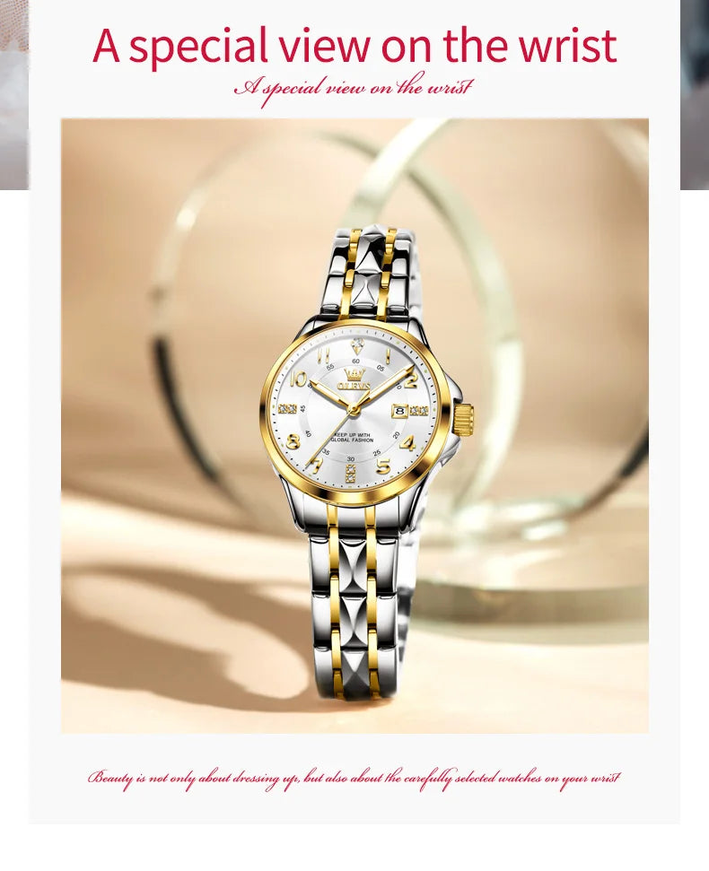 OLEVS 2910 Quartz Women's Watch Luxury Business Stainless Steel Waterproof Calendar Watch Brand Elegant Diamond Women's Watch
