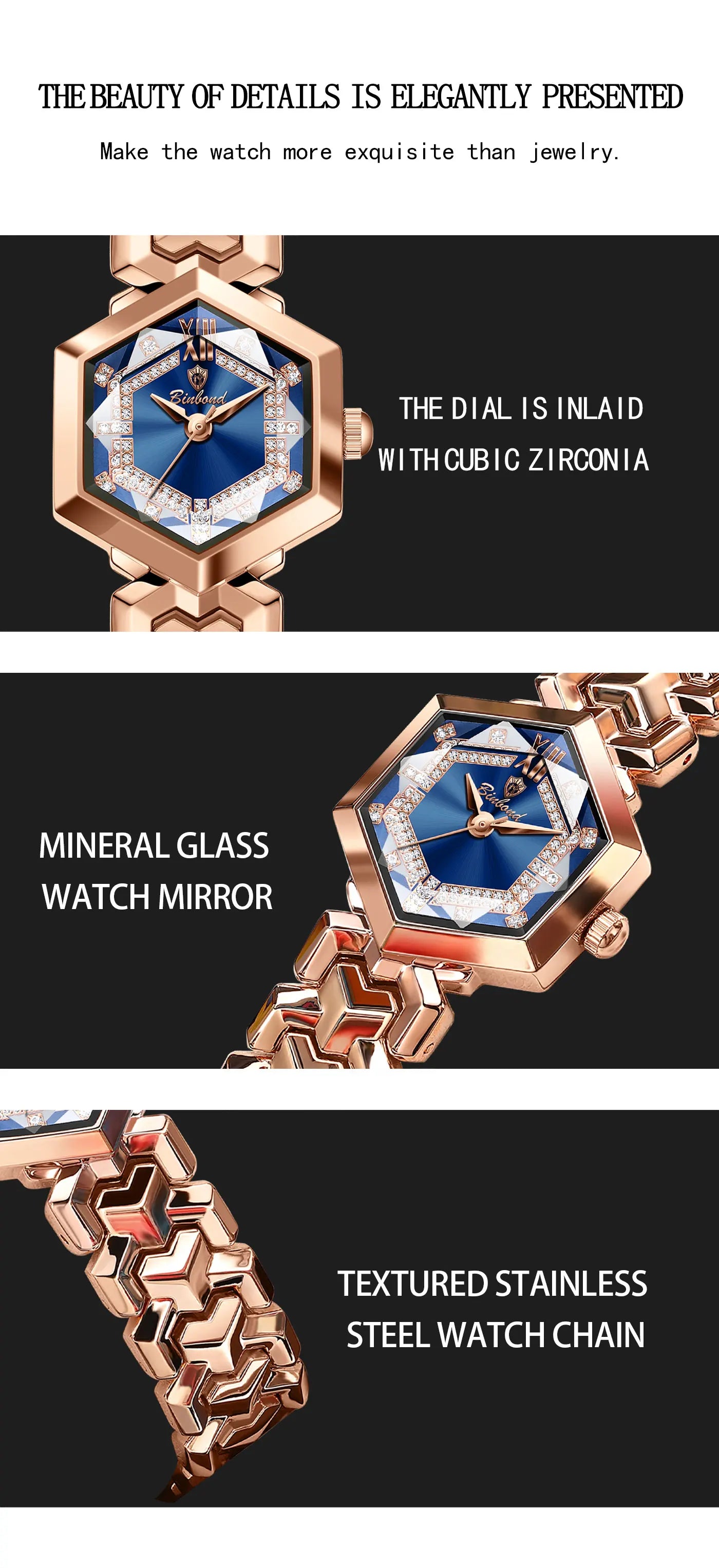 BINBOND Top Brand Elegant Women's Watches Fashion Rhombus Mirror Ladies Wristwatch Waterproof Diamond Dial Original Quartz Watch