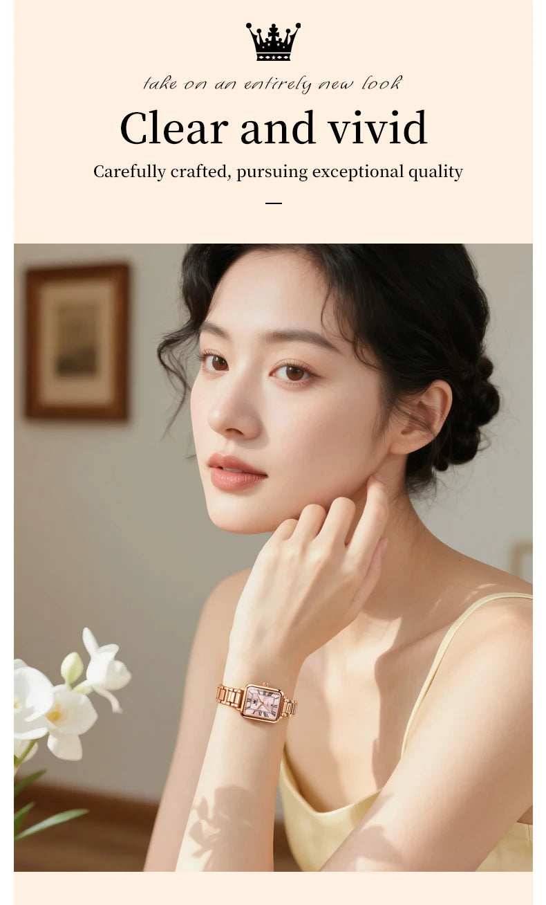 OLEVS 5641 New Ladies Wristwatch Roman Square Dial Waterproof Calendar Stainless Steel Elegant Dress Quartz Watch for Women