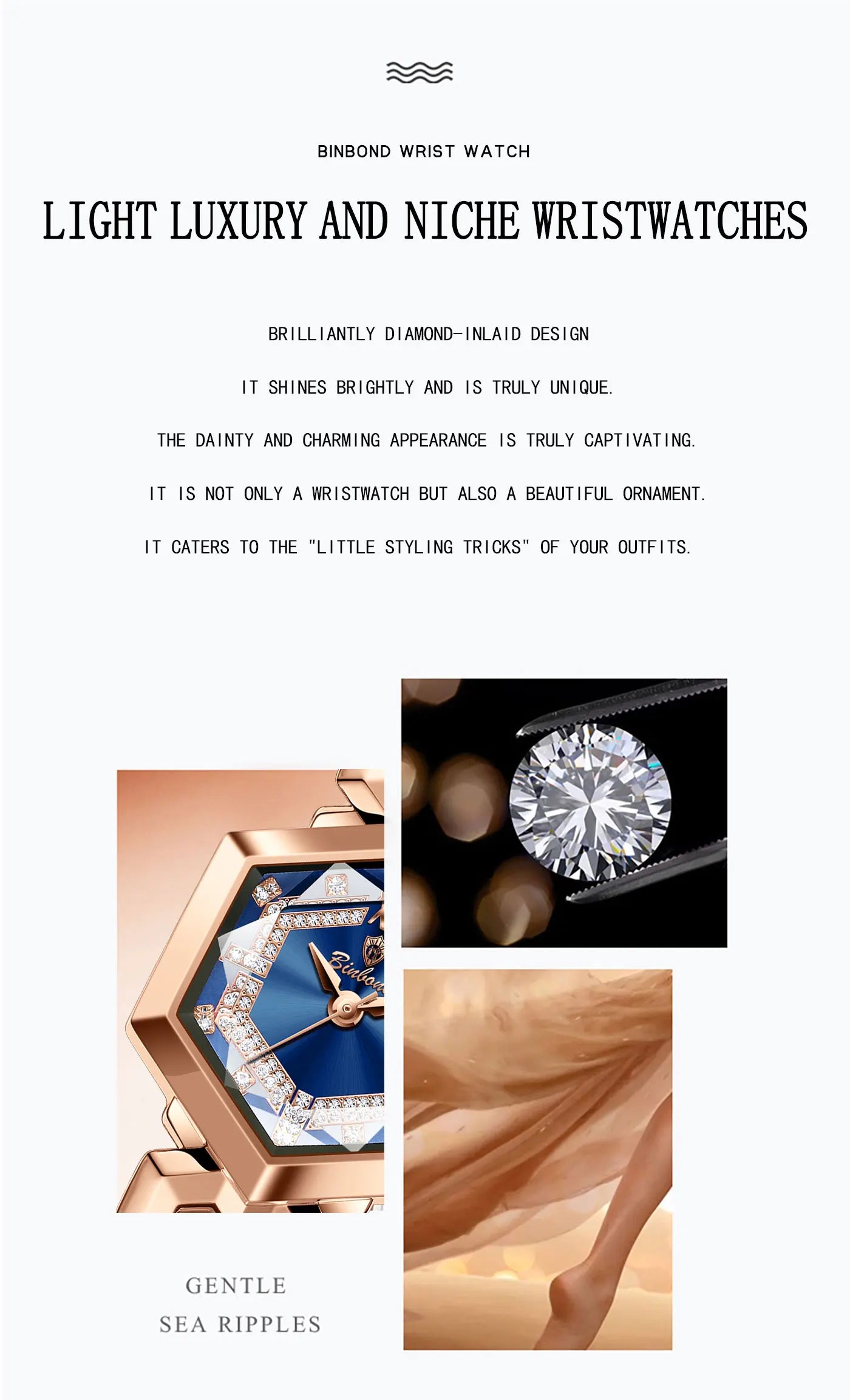 BINBOND Top Brand Elegant Women's Watches Fashion Rhombus Mirror Ladies Wristwatch Waterproof Diamond Dial Original Quartz Watch