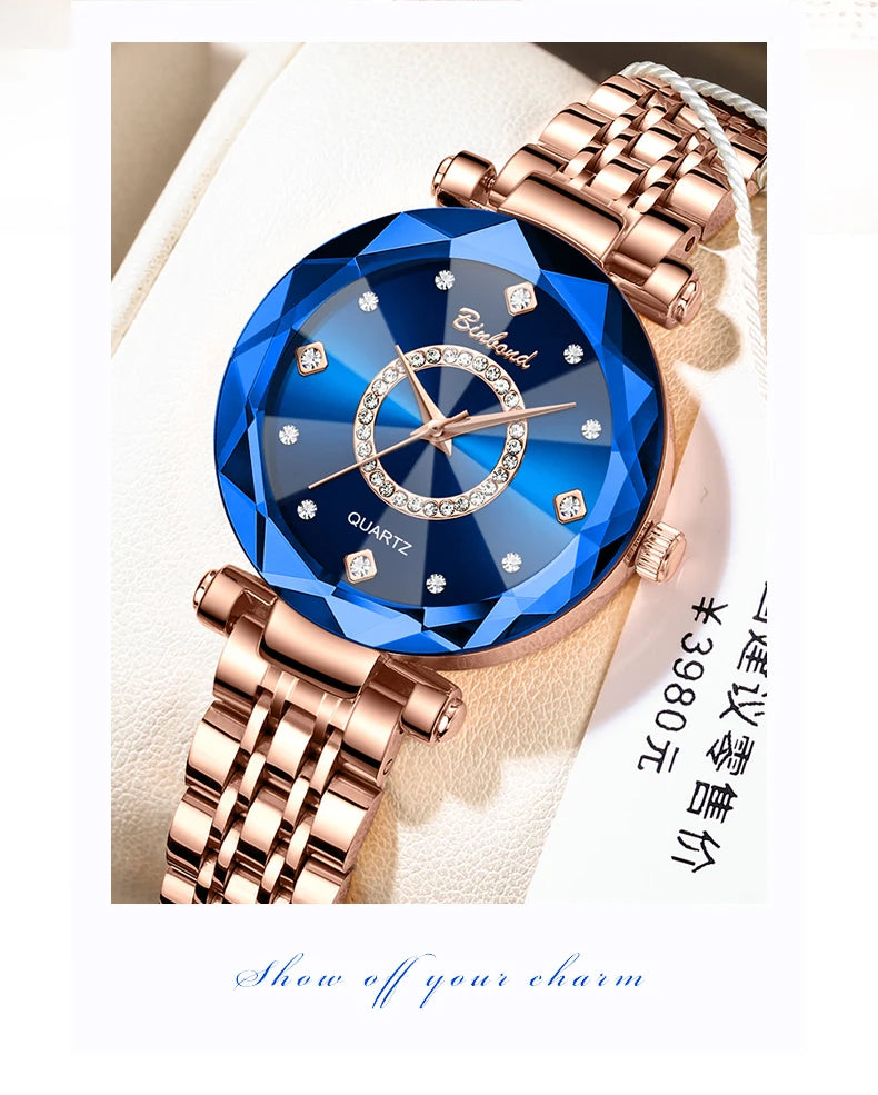 BINBOND Fashion Women's Quartz Watch Elegant For Heart of The Ocean Mirror Face Waterproof Business Lady Watch Relogio Feminino