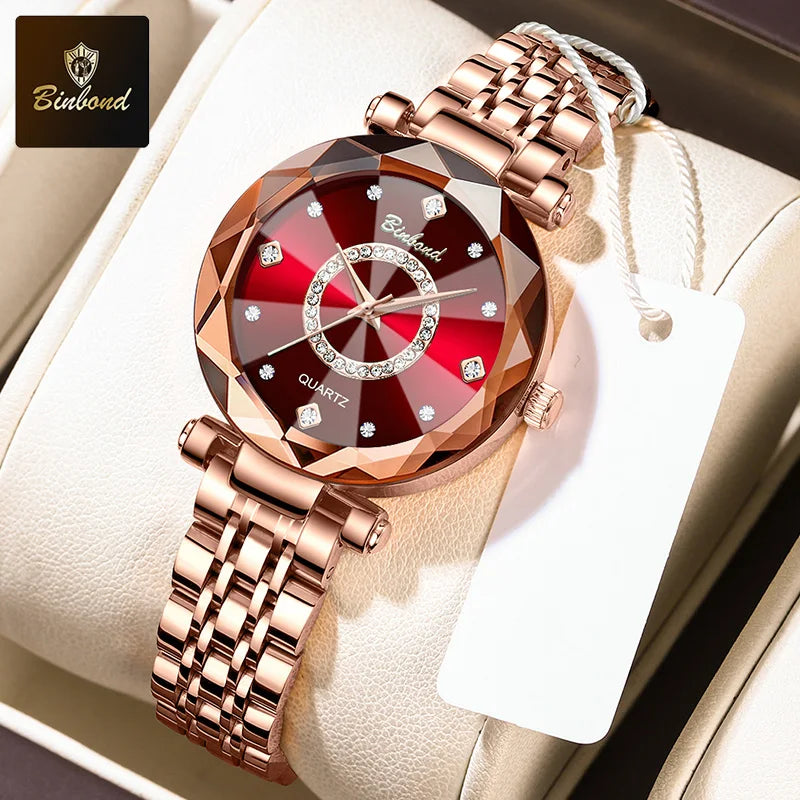 BINBOND Fashion Women's Quartz Watch Elegant For Heart of The Ocean Mirror Face Waterproof Business Lady Watch Relogio Feminino