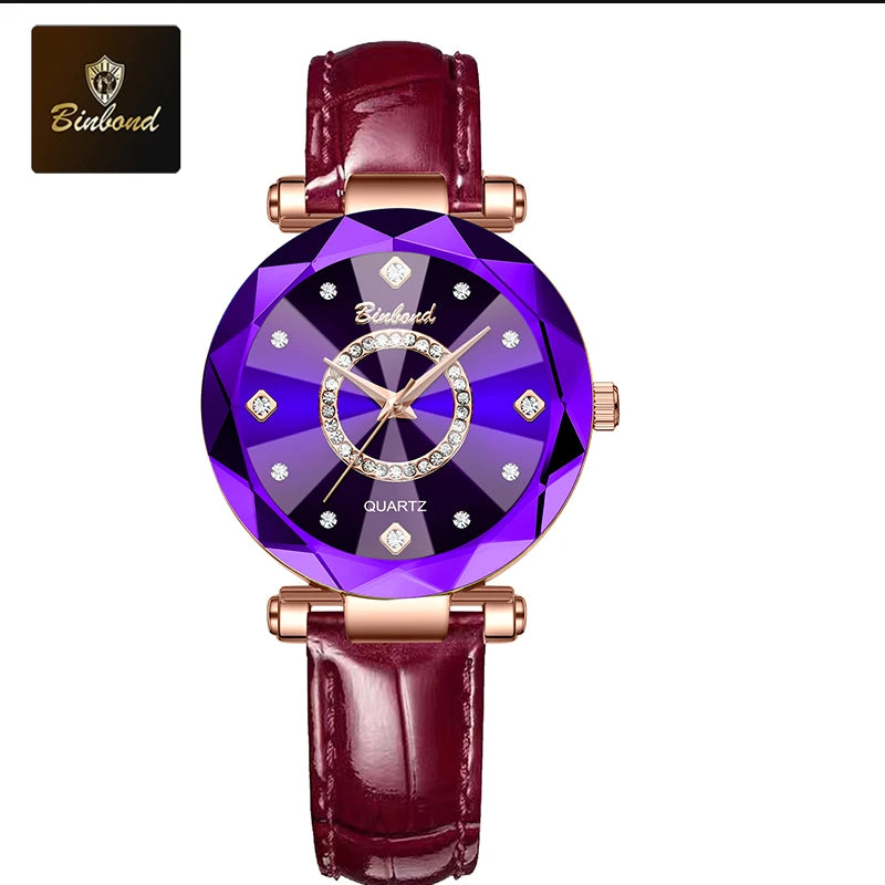 BINBOND Fashion Women's Quartz Watch Elegant For Heart of The Ocean Mirror Face Waterproof Business Lady Watch Relogio Feminino
