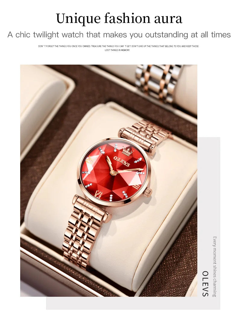 OLEVS 6642 Elegant Japan Quartz Watch for Lady Steel Strap Waterproof Fashion Dress Wristwatch Women's Gift