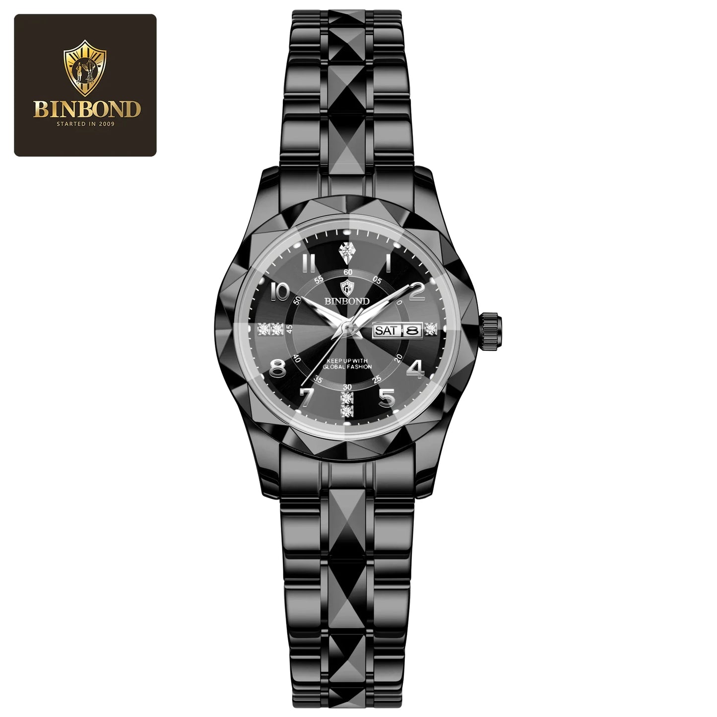 BINBOND Top Brand Fashion Business Womens Quartz Watches Waterproof Luminous Week Date Clock Sport Ladies' Wristwatch New B6632
