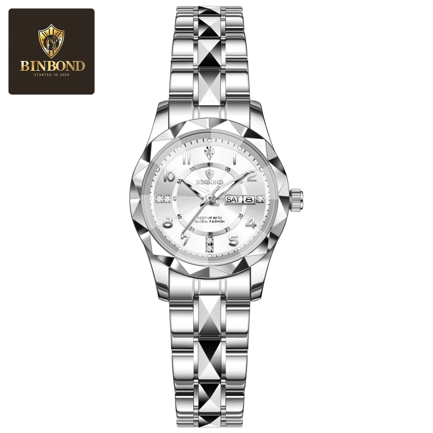 BINBOND Top Brand Fashion Business Womens Quartz Watches Waterproof Luminous Week Date Clock Sport Ladies' Wristwatch New B6632