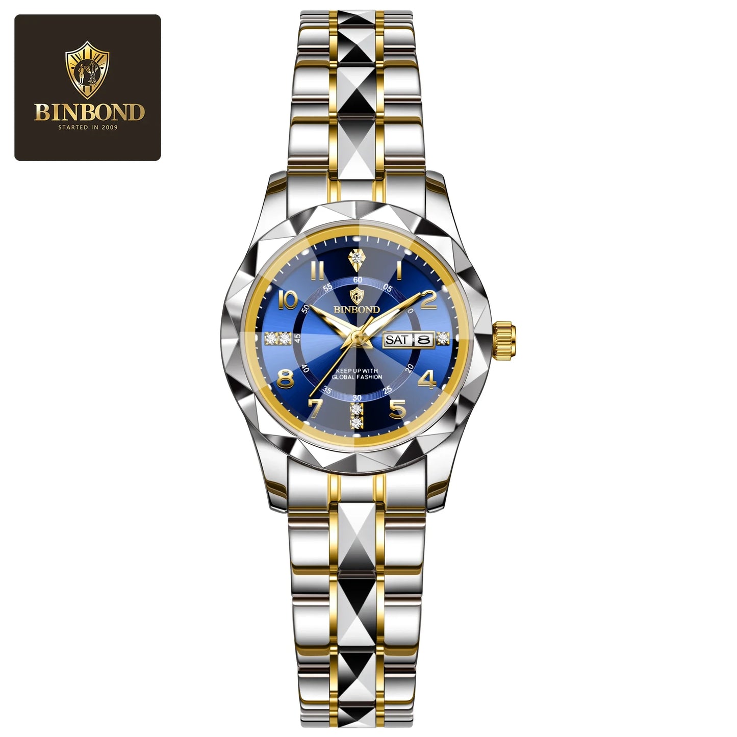 BINBOND Top Brand Fashion Business Womens Quartz Watches Waterproof Luminous Week Date Clock Sport Ladies' Wristwatch New B6632
