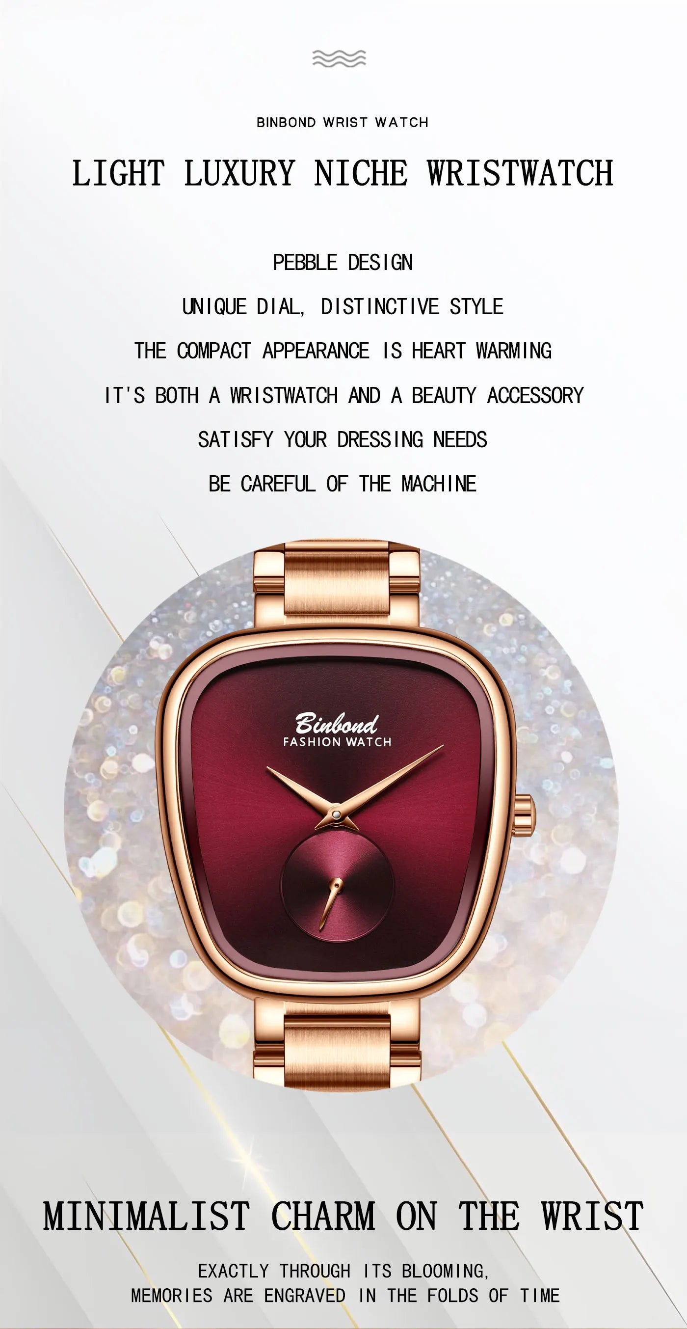BINBOND Luxury Brand Fashion Ladies' Watch Waterproof Stainless Steel Women's Watch Simple High Quality Quartz Watches for Woman