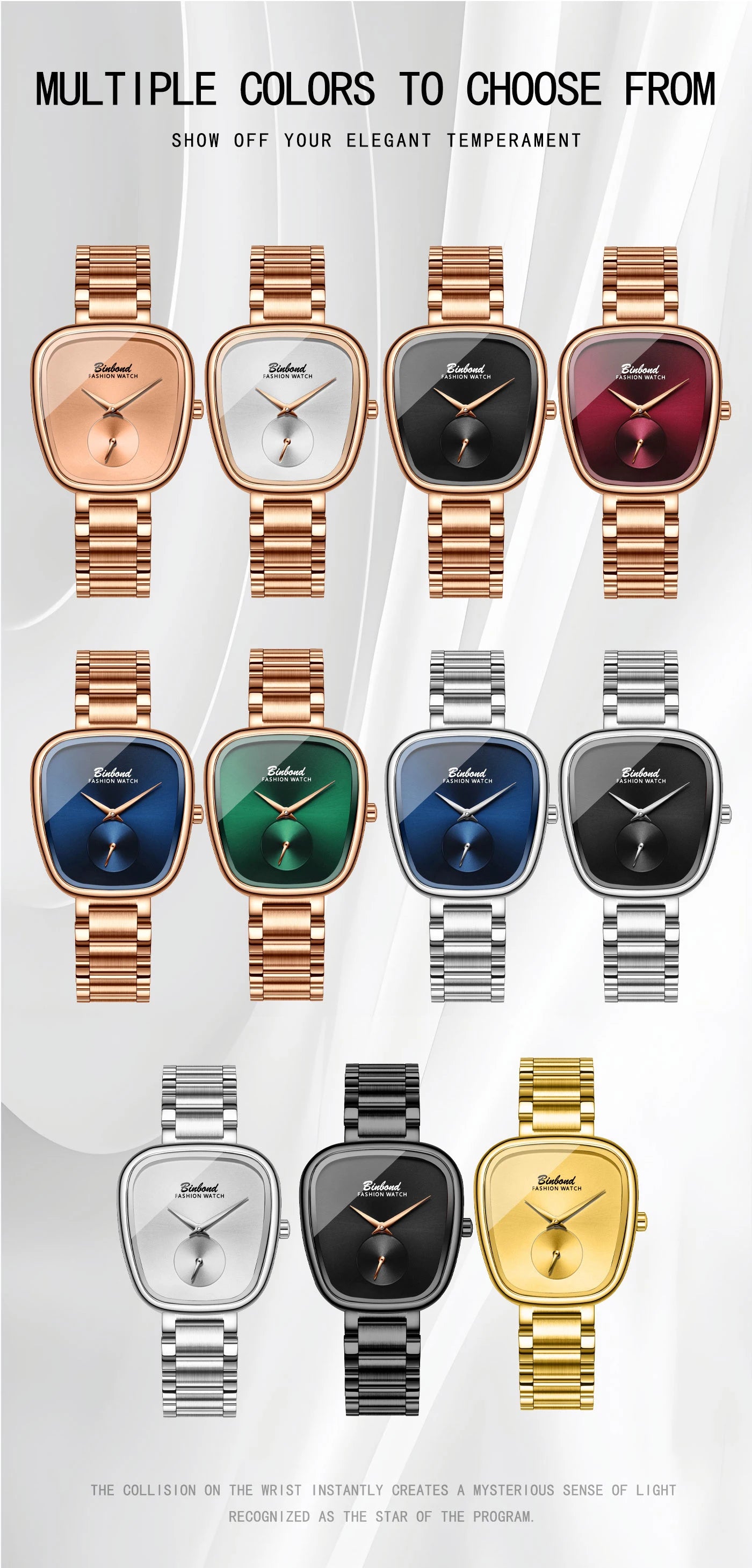 BINBOND Luxury Brand Fashion Ladies' Watch Waterproof Stainless Steel Women's Watch Simple High Quality Quartz Watches for Woman