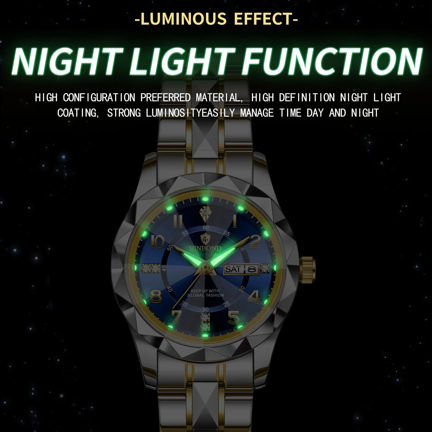 BINBOND Top Brand Fashion Business Womens Quartz Watches Waterproof Luminous Week Date Clock Sport Ladies' Wristwatch New B6632