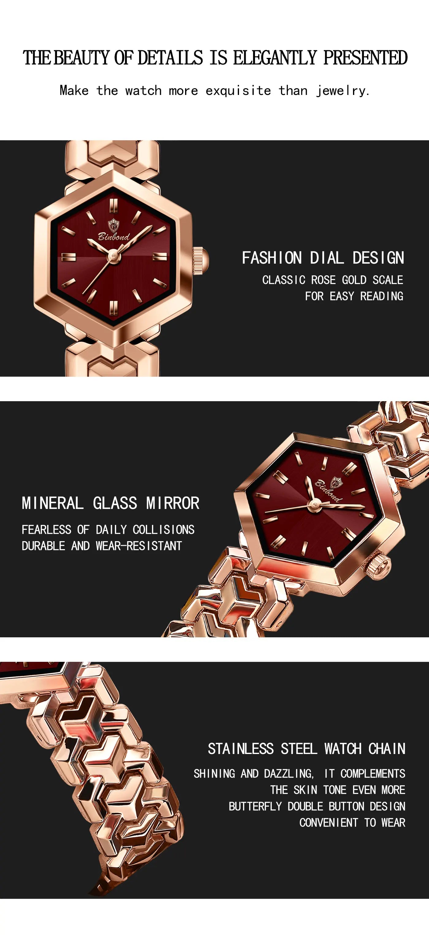 BONBOND Hot-selling Fashion New Ladies' Watch Waterproof Leisure Sports Trend Elegant Women's Quartz Wristwatch Relógio senhora