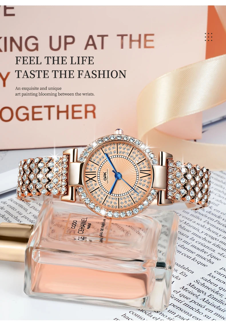 OPK 8618 Noble Women's Watch Luxury Brand Diamond Roman Scale Waterproof dial Elegant temperament Quartz Women's Watch