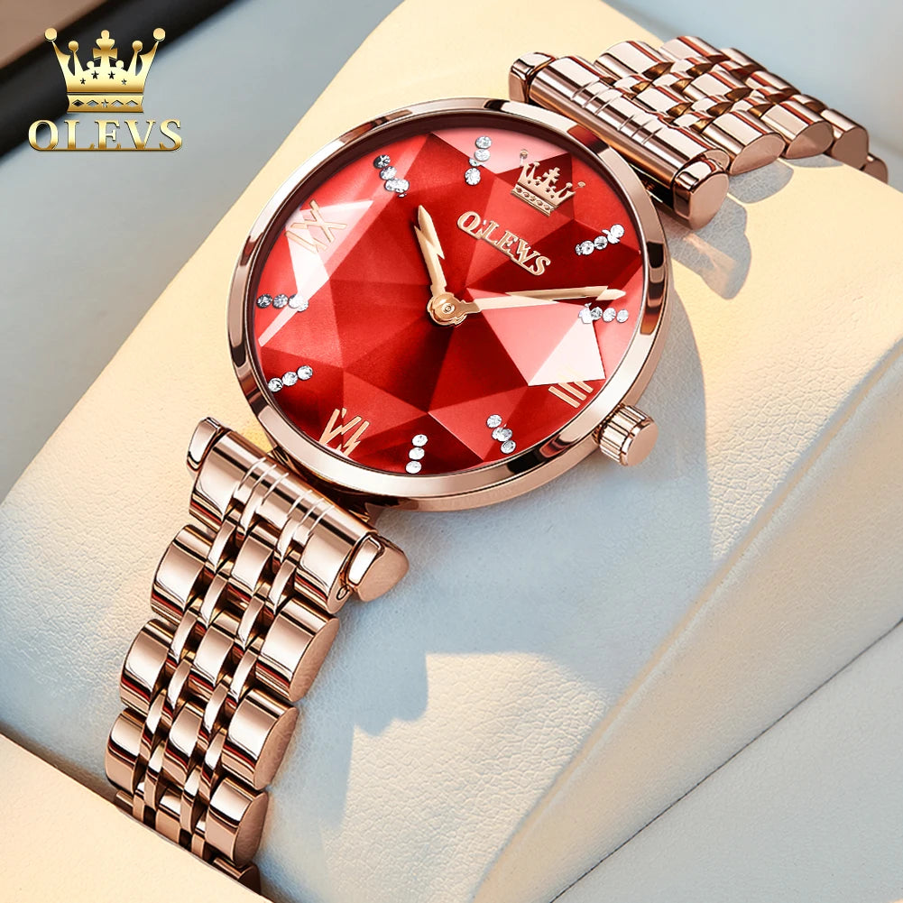 OLEVS 6642 Elegant Japan Quartz Watch for Lady Steel Strap Waterproof Fashion Dress Wristwatch Women's Gift