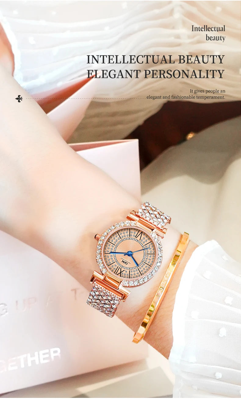 OPK 8618 Noble Women's Watch Luxury Brand Diamond Roman Scale Waterproof dial Elegant temperament Quartz Women's Watch