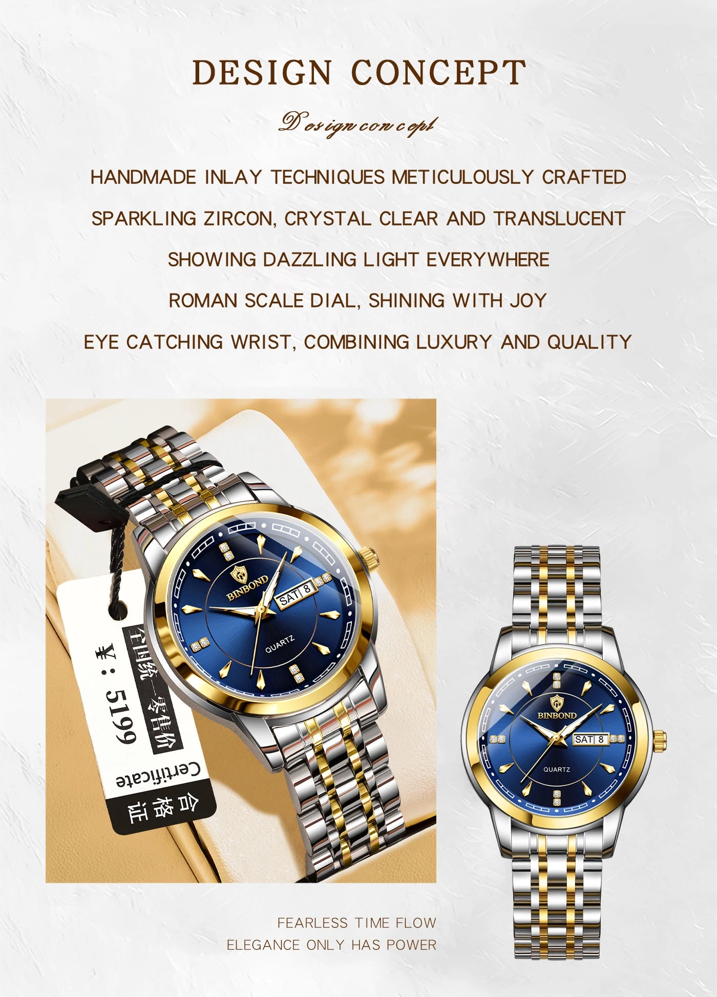 BINBOND Original Brand Ladies New Quartz Wristwatch Luxury Stainless Steel Waterproof Women's Watch Fashion Luminous Ms Watches