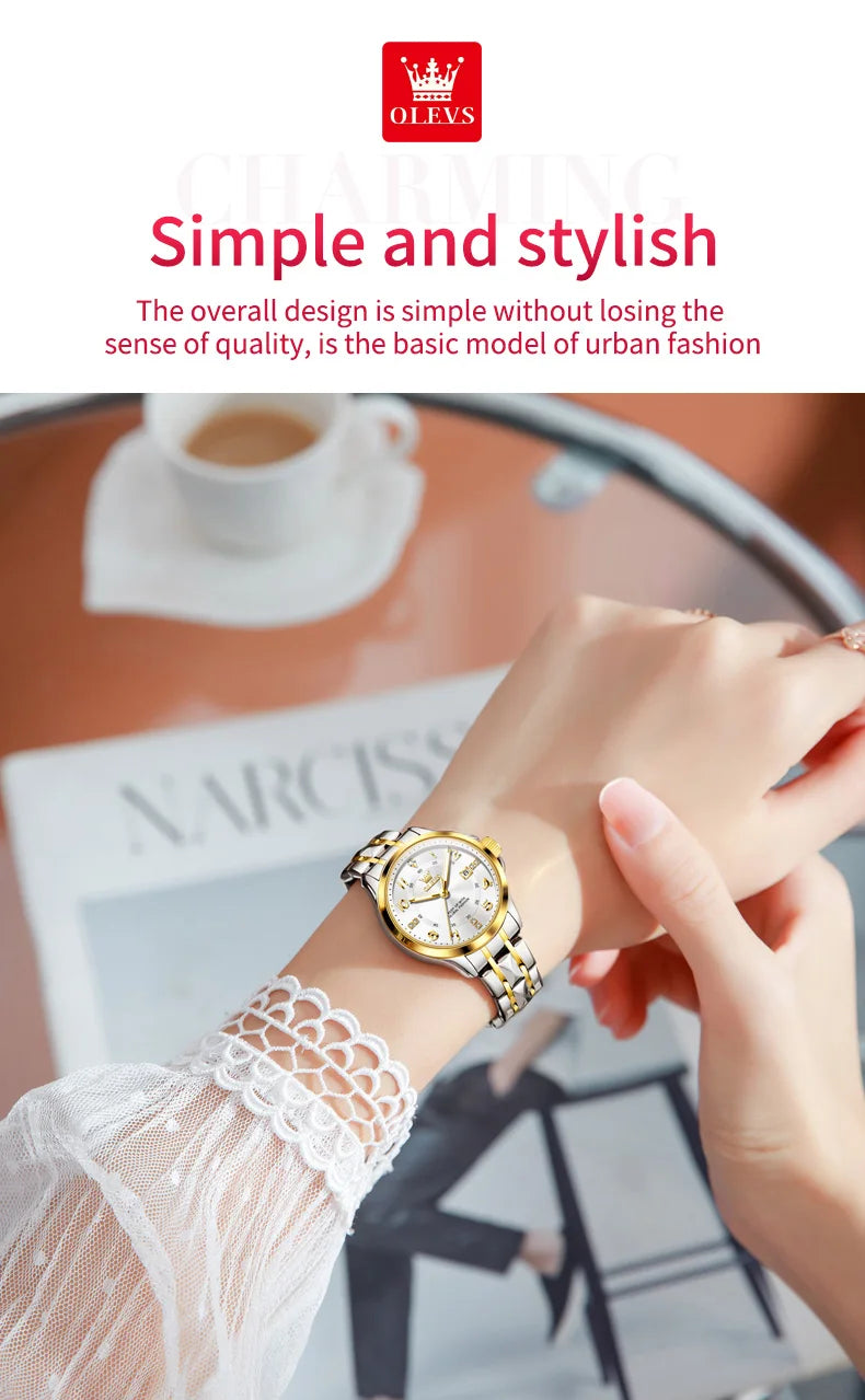 OLEVS 2910 Quartz Women's Watch Luxury Business Stainless Steel Waterproof Calendar Watch Brand Elegant Diamond Women's Watch