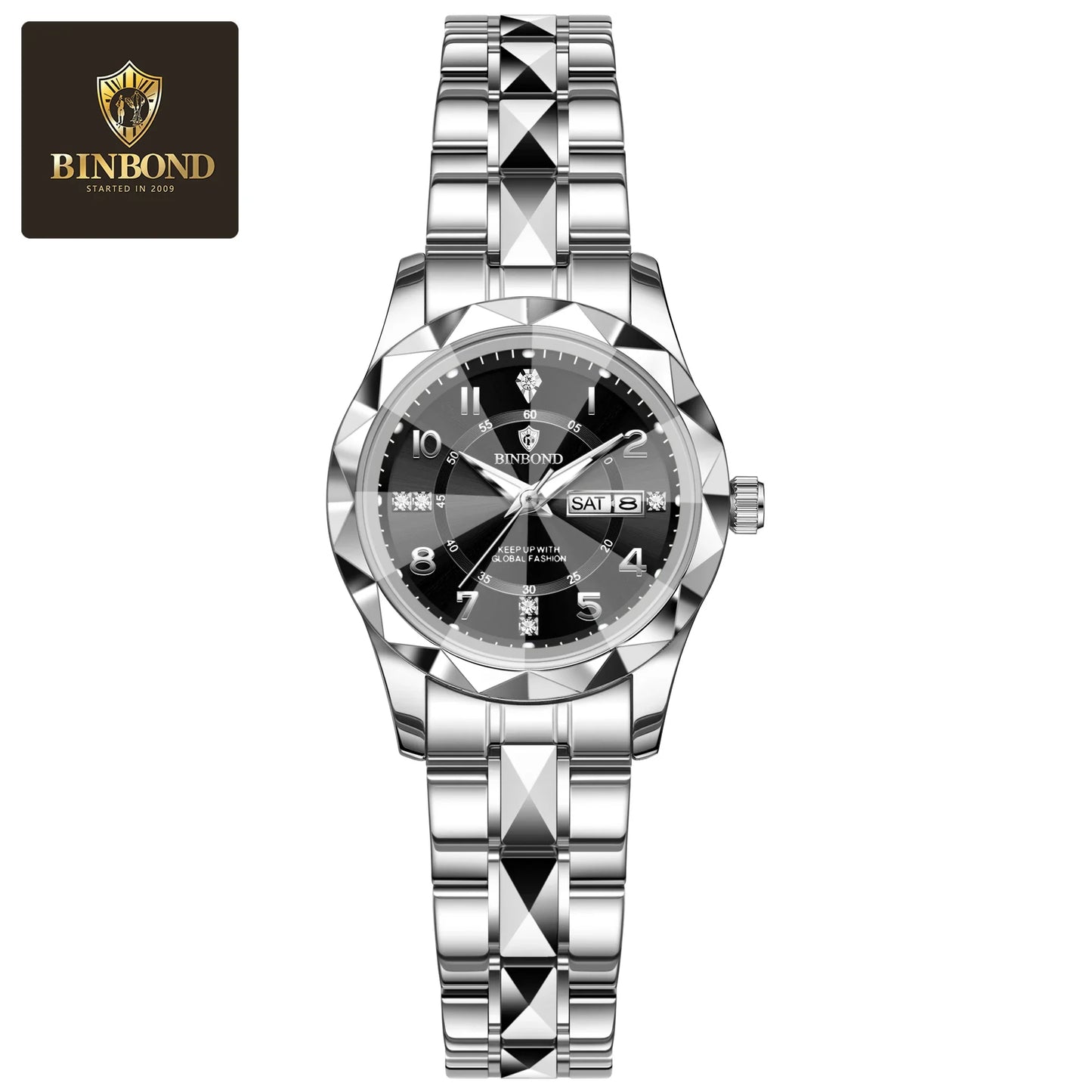 BINBOND Top Brand Fashion Business Womens Quartz Watches Waterproof Luminous Week Date Clock Sport Ladies' Wristwatch New B6632