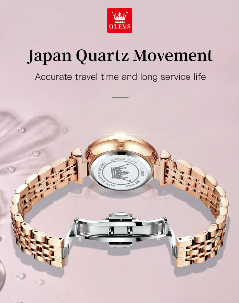 OLEVS 6642 Elegant Japan Quartz Watch for Lady Steel Strap Waterproof Fashion Dress Wristwatch Women's Gift