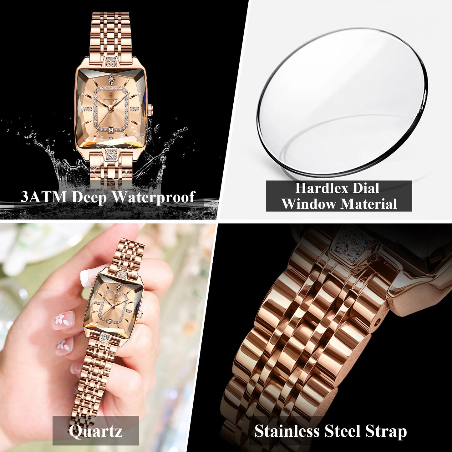 POEDAGAR Luxury Women Wristwatch Rectangle Waterproof Date Ladies Watch Stainless Steel Quartz Women's Watches Diamond Reloj+Box