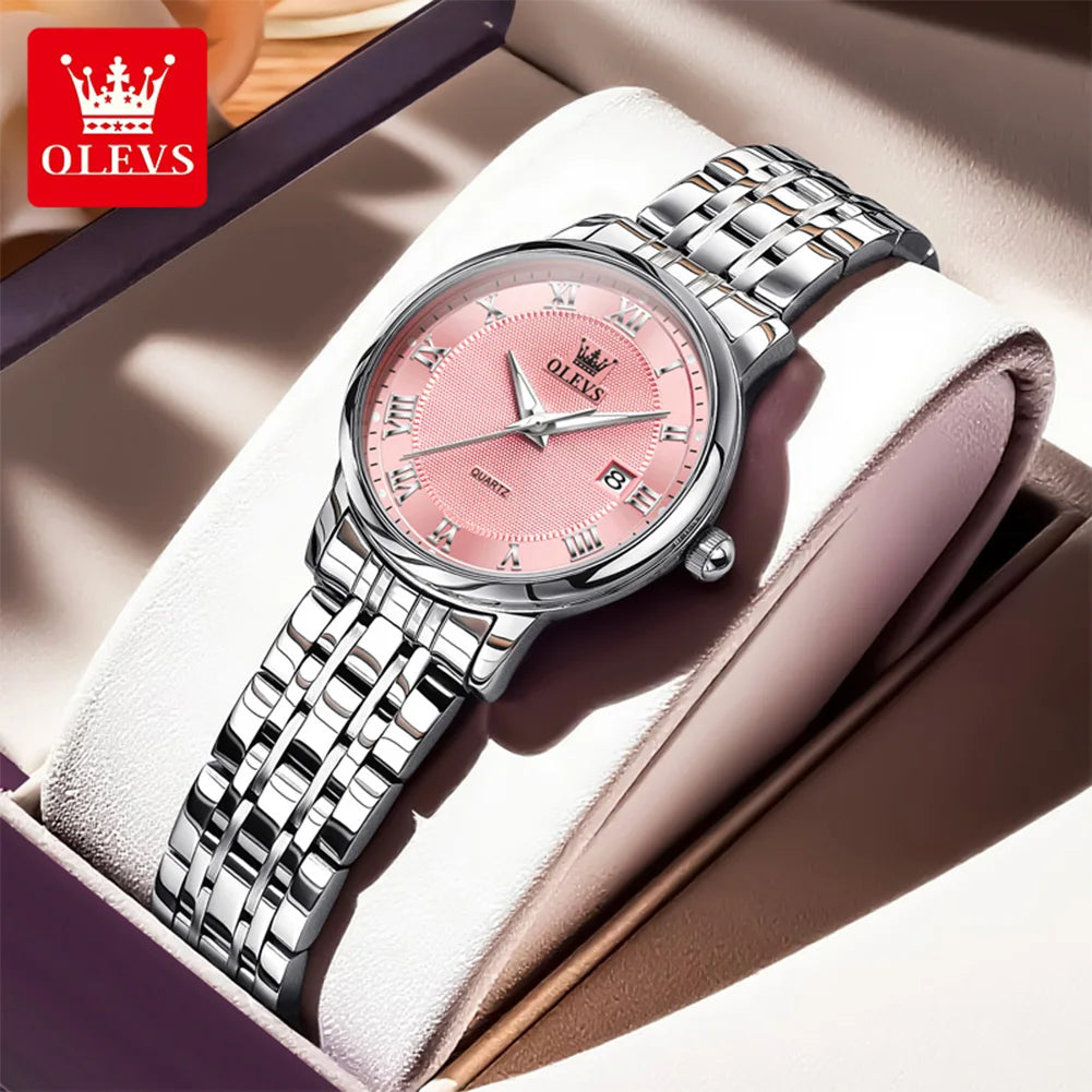 OLEVS 5611 Original Ladies Dress Quartz Wristwatch Luminous Date Stainless Steel Strap Elegant Luxury Women Watches