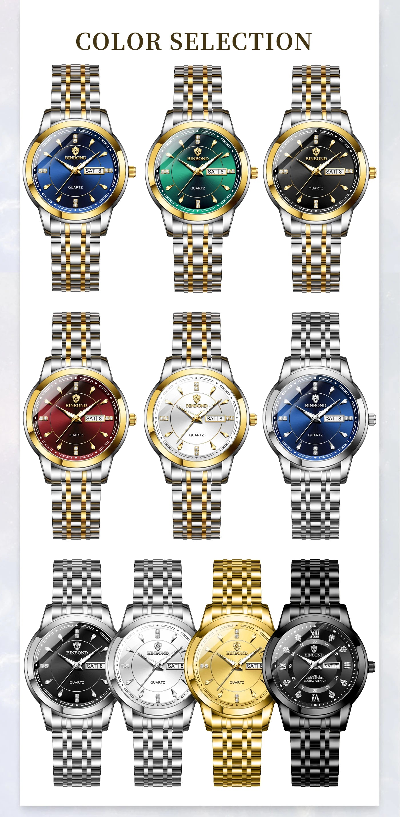 BINBOND Original Brand Ladies New Quartz Wristwatch Luxury Stainless Steel Waterproof Women's Watch Fashion Luminous Ms Watches