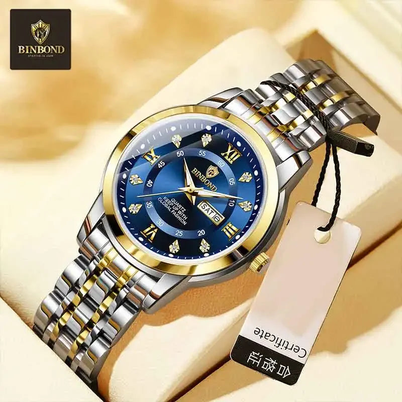 BINBOND Top Brand Luxury Fashion Business Women's Quartz Watch 30M Waterproof Luminous Week Date Clock New Sport Ladies' Watches