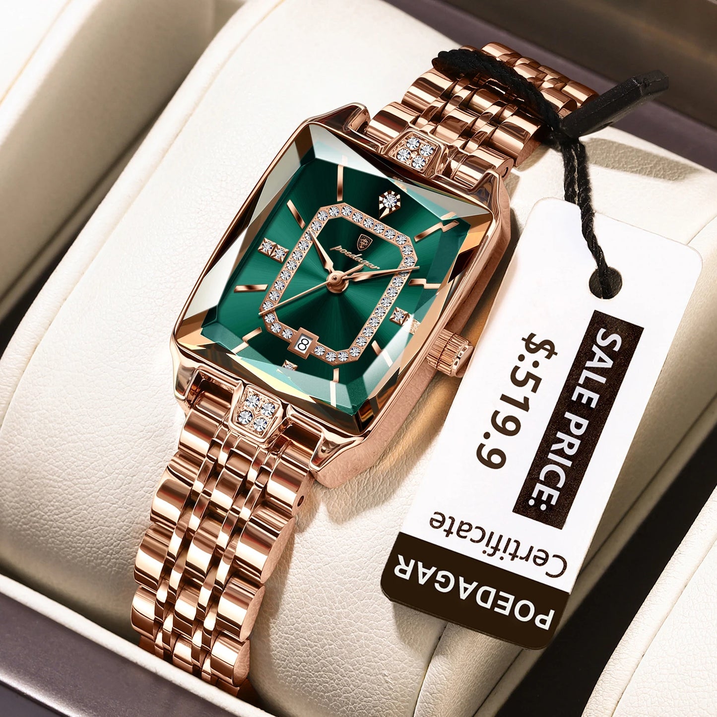 POEDAGAR Luxury Women Wristwatch Rectangle Waterproof Date Ladies Watch Stainless Steel Quartz Women's Watches Diamond Reloj+Box