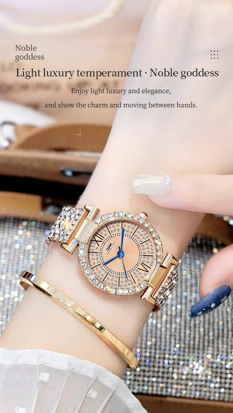 OPK 8618 Noble Women's Watch Luxury Brand Diamond Roman Scale Waterproof dial Elegant temperament Quartz Women's Watch