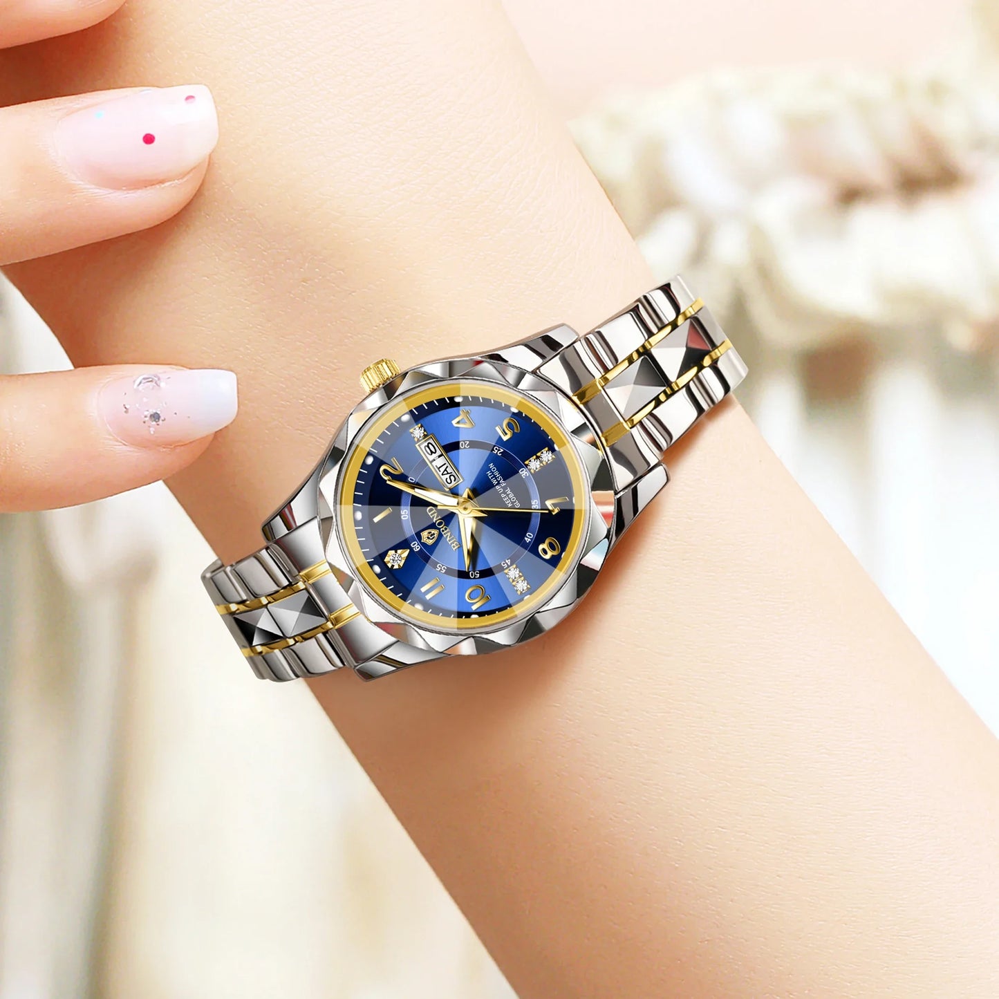BINBOND Top Brand Fashion Business Womens Quartz Watches Waterproof Luminous Week Date Clock Sport Ladies' Wristwatch New B6632