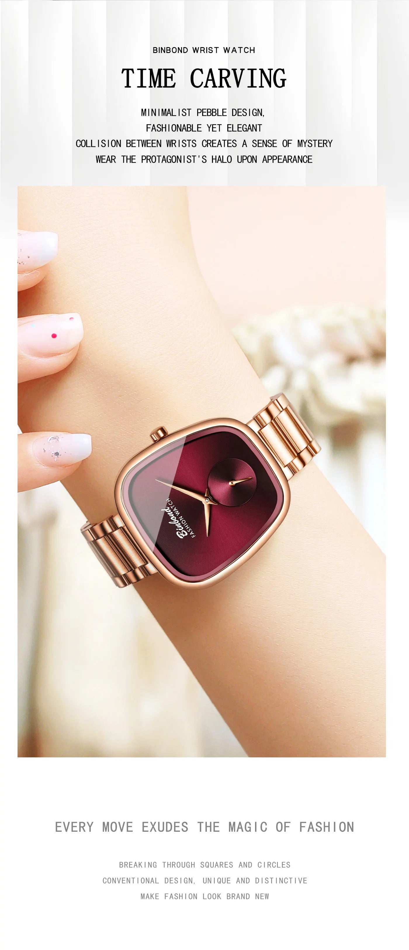 BINBOND Luxury Brand Fashion Ladies' Watch Waterproof Stainless Steel Women's Watch Simple High Quality Quartz Watches for Woman