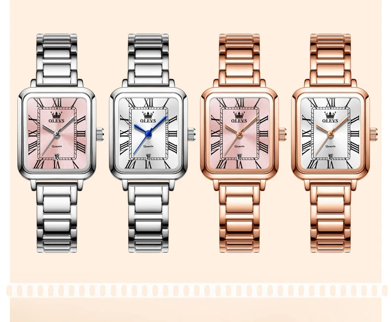 OLEVS 5641 New Ladies Wristwatch Roman Square Dial Waterproof Calendar Stainless Steel Elegant Dress Quartz Watch for Women