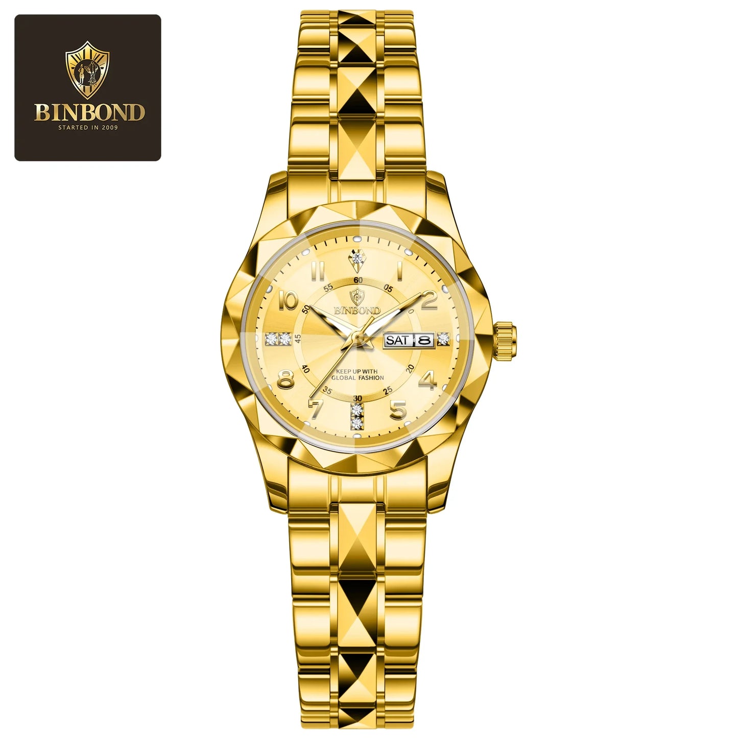 BINBOND Top Brand Fashion Business Womens Quartz Watches Waterproof Luminous Week Date Clock Sport Ladies' Wristwatch New B6632