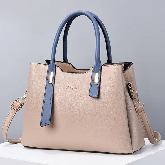 Summer PU Leather Large Capacity Panelled Top-Handle Bags for Women Fashion Zipper Female Shoulder Bags Tote Bags