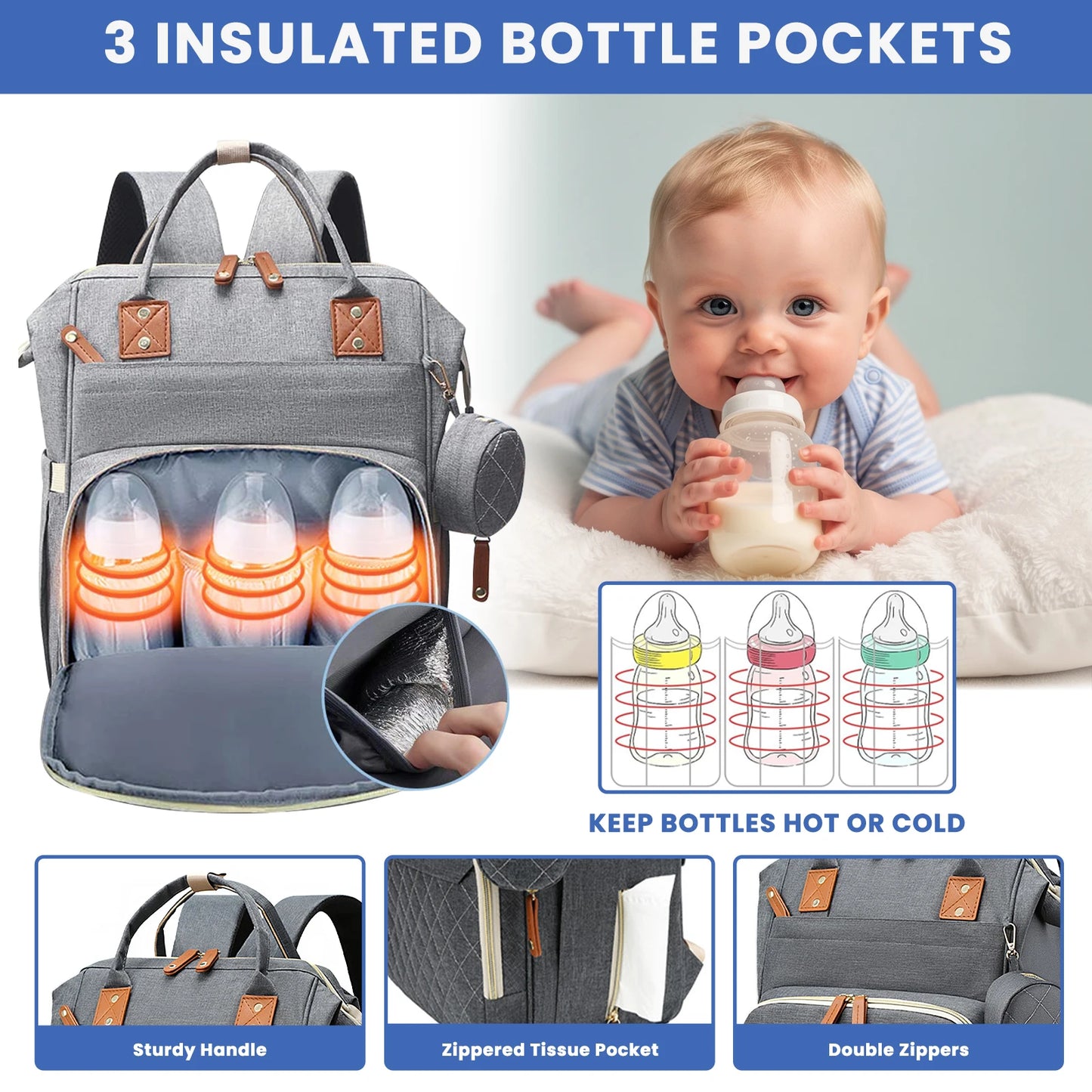 Lightweight Baby Changing Bag Unisex Backpack Nappy Bags Diaper Travel Bag for Mom and Dad | Pacifier Holder