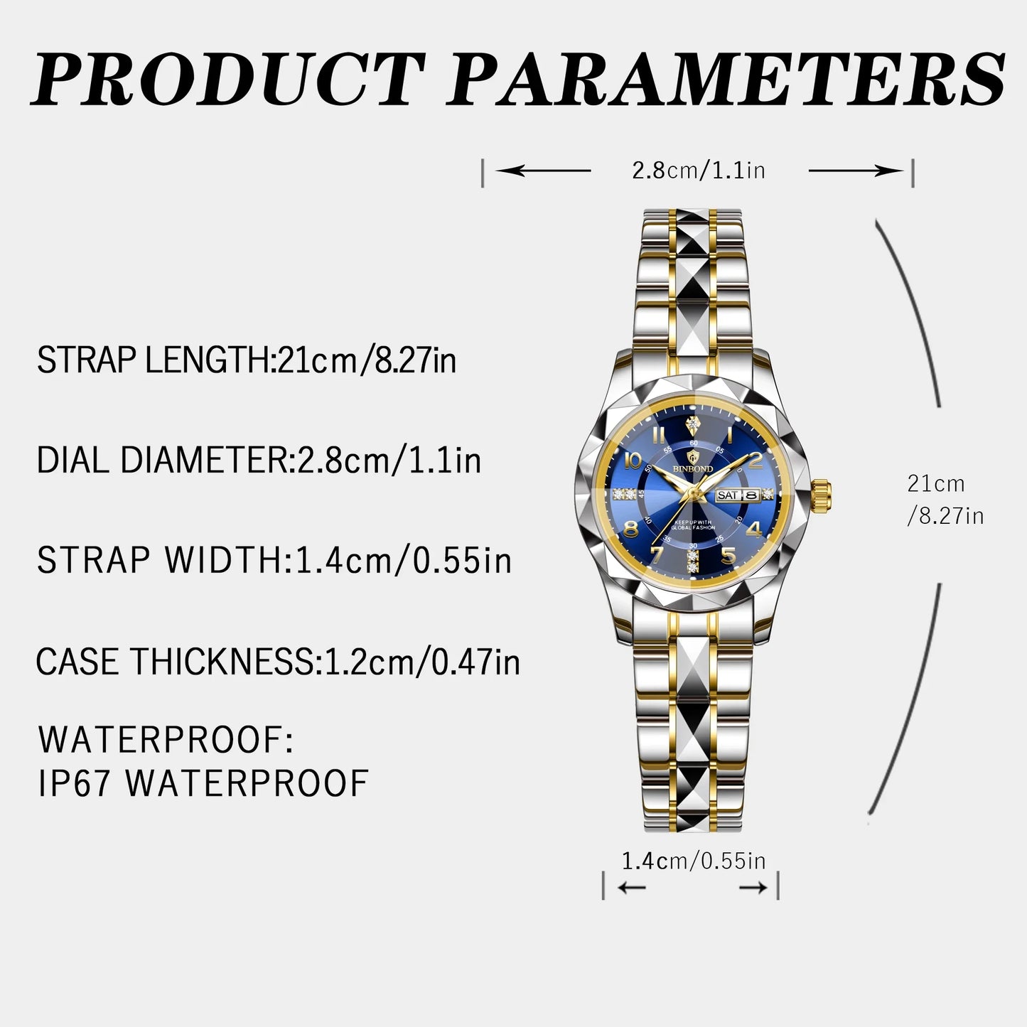 BINBOND Top Brand Fashion Business Womens Quartz Watches Waterproof Luminous Week Date Clock Sport Ladies' Wristwatch New B6632