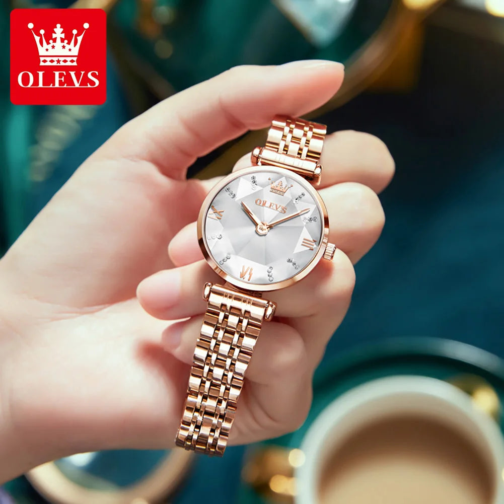 OLEVS 6642 Elegant Japan Quartz Watch for Lady Steel Strap Waterproof Fashion Dress Wristwatch Women's Gift