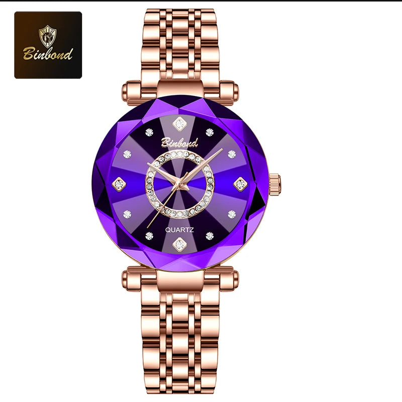 BINBOND Fashion Women's Quartz Watch Elegant For Heart of The Ocean Mirror Face Waterproof Business Lady Watch Relogio Feminino