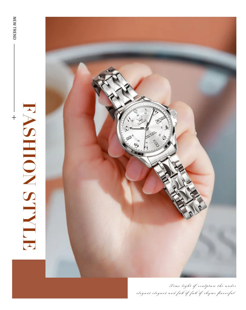 OLEVS 2910 Quartz Women's Watch Luxury Business Stainless Steel Waterproof Calendar Watch Brand Elegant Diamond Women's Watch