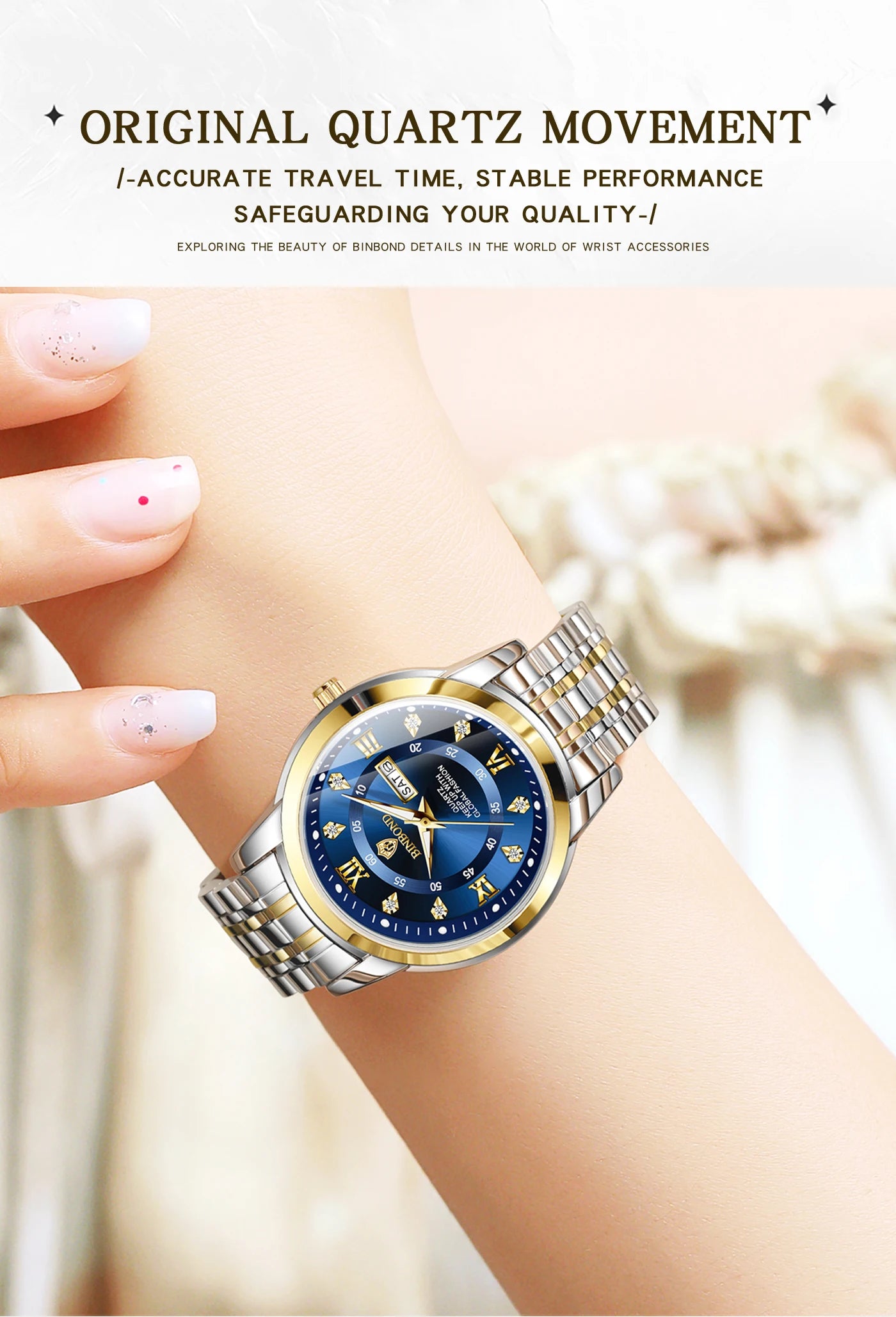 BINBOND Top Brand Luxury Fashion Business Women's Quartz Watch 30M Waterproof Luminous Week Date Clock New Sport Ladies' Watches