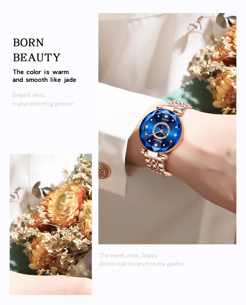 BINBOND Fashion Women's Quartz Watch Elegant For Heart of The Ocean Mirror Face Waterproof Business Lady Watch Relogio Feminino