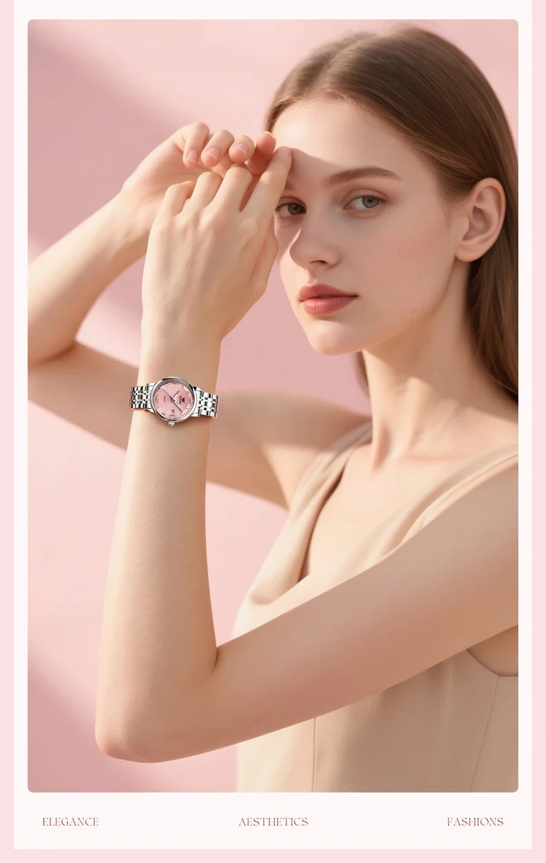 OLEVS 5611 Original Ladies Dress Quartz Wristwatch Luminous Date Stainless Steel Strap Elegant Luxury Women Watches