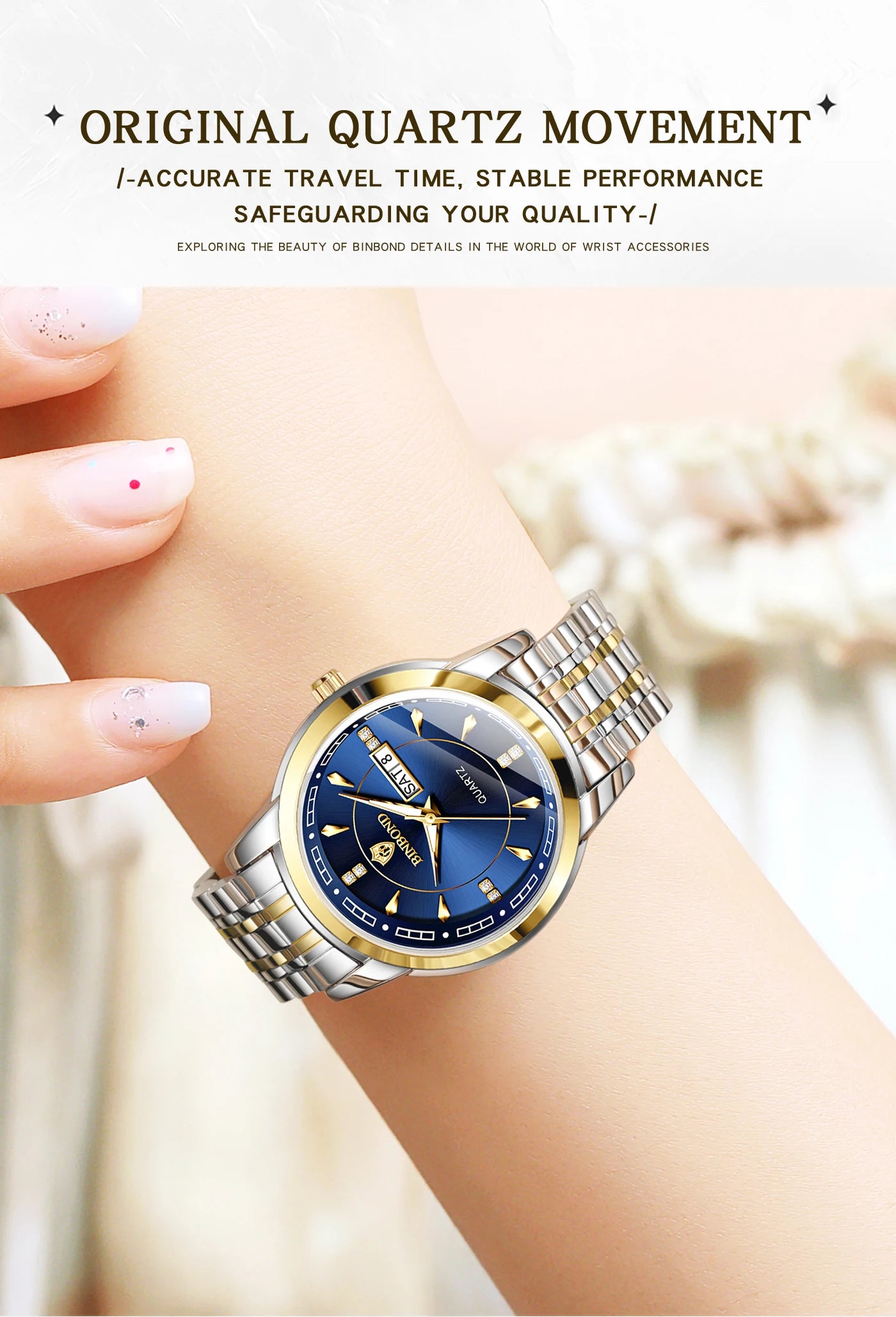 BINBOND Original Brand Ladies New Quartz Wristwatch Luxury Stainless Steel Waterproof Women's Watch Fashion Luminous Ms Watches