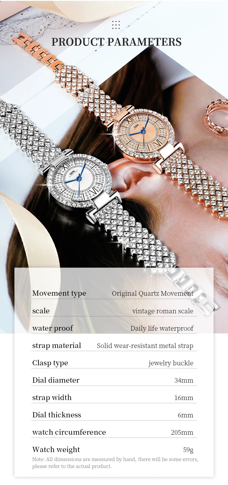OPK 8618 Noble Women's Watch Luxury Brand Diamond Roman Scale Waterproof dial Elegant temperament Quartz Women's Watch
